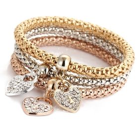 Fashion Jewelry Rhinestone Heart Three Combination Tricolor Bracelet Valentine's Day Gift