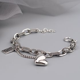 European And American Style Personality Retro Asymmetric Love Bracelet Female Ring Buckle Lettering Square Card Simple Fashion Thai Silver Hand Jewelr