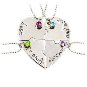 4pcs/set BFF Friend Necklace Heart Shape Puzzle Hand Stamped Friendship