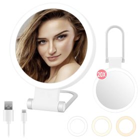 20X/1X Double-Sided Magnifying Makeup Mirror With Light Rechargeable Travel Makeup Mirror With 3 Colors Dimmable Brightness Adjustable Stand Vanity Ta