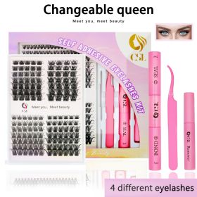 Changeable Queen Self-Adhesive Eyelash Kit - 280 Pieces Mixed Length Individual Cluster Lashes with Glue, Remover, Brush & Tweezer