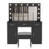 Vanity Desk Set with Large Lighted Mirror and Powre Outlet, Glass Top Makeup Vanity with 3 Drawers and 2 Cabinets, Vanity Table with 12 LED Lights
