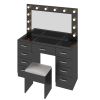 Vanity Desk Set with Large Lighted Mirror and Powre Outlet, Glass Top Makeup Vanity with 9 Drawers, Vanity Table with 12 LED Lights