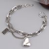 European And American Style Personality Retro Asymmetric Love Bracelet Female Ring Buckle Lettering Square Card Simple Fashion Thai Silver Hand Jewelr