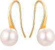 925 Sterling Silver Hoop Handpicked AAA+ Quality 7.5-8mm White Freshwater Cultured Pearl Dangle Drop Earrings Jewelry for Women Girls
