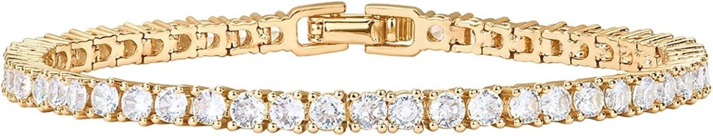 PAVOI 14K Gold Plated 3mm Cubic Zirconia Classic Tennis Bracelet | Gold Bracelets for Women | Size 6.5-7.5 Inch (Color: Gold)