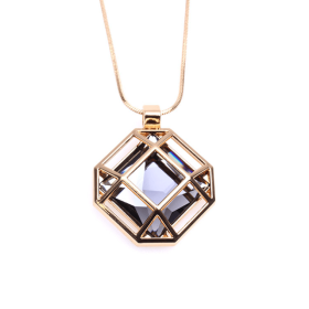 Spring New Simple Fashion Square Hollow Sweater Chain Necklace Clothes Accessories Pendant (Color: Gold)