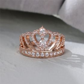 Love Heart Crown Shape Promise Ring 18K Gold Plated Copper Finger Ring For Wedding / Engagement / Valentine's Day Jewelry Gift (Color: White, size: 9)