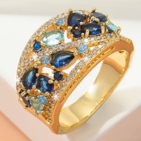 Boho Ladies Elegant Zircon Finger Ring For Women Birthday Party Wedding Gift (Color: Yellow Gold, size: 8)