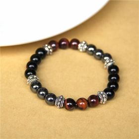 Men's And Women's Natural Tiger Eye Jewel Bead Elastic Bracelet (Color: Red tiger, size: 19CM)
