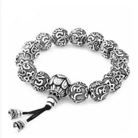 Retro Cold Wind Six True Words Thai Silver Buddhist Beads Men And Women Bracelet (size: 10mm)