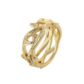 Fashion Simple Gold Jesus Crown Thorns Olive Branch Titanium Steel Ring (Color: Gold, size: Number12)