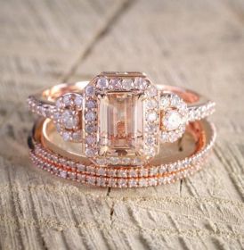 New Product Hot Sale 18k Rose Gold Plated Ring Set, European and American Micro Inlaid Engagement Ring, Female Cross border Source (size: 8)