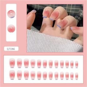 Pink Blush Finished Nail Wearing French Blue Edge Wearable Nails (Series: 2)