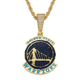 Golden State Warriors Pendant Necklace Copper Inlaid Zircon Personality Fan Memorial Men's Necklace (Color: 96DNJ-gold)