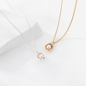 Pearl Necklace Female Niche Design Sense 925 Sterling Silver Temperament Ins Irregular Retro Fashion Clavicle Chain (select: A407A-gold)