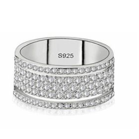Exquisite Bridal Wedding Silver Rings for Women White Crystal Princess Engagement Diamond Ring (Color: Silver, size: 11)