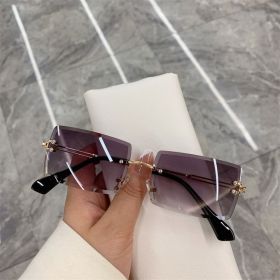 Vintage Fashion 2021 New Sunglasses Rimless Frameless Rectangle Shades Gradient UV400 Summer Traveling Sun Glasses for Women (Frame Color: AS Picture, Lenses Color: purple)