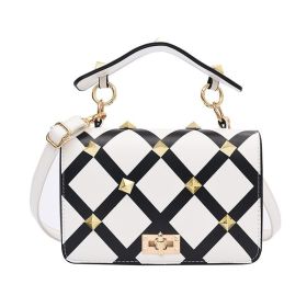 Leather Bags Women New 2022 Square Shoulder Bags Classic Black And White Plaid Messenger Bags Checkerboard Fashion Metal Rivet (Color: White, size: 15x20x7cm)
