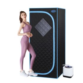 Full Size Portable Grey Steam Sauna tent–Personal Home Spa, with Steam Generator, Remote Control, Foldable Chair (Color: BLACK)