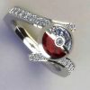 Exquisite Red Zircon Wedding Ring - Silver Plated Hand Jewelry for Women Girls