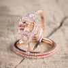 New Product Hot Sale 18k Rose Gold Plated Ring Set, European and American Micro Inlaid Engagement Ring, Female Cross border Source