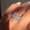 Exquisite Bridal Wedding Silver Rings for Women White Crystal Princess Engagement Diamond Ring